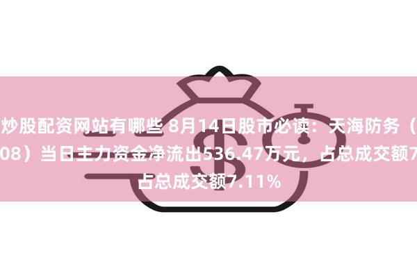 炒股配资网站有哪些 8月14日股市必读：天海防务（300008）当日主力资金净流出536.47万元，占总成交额7.11%